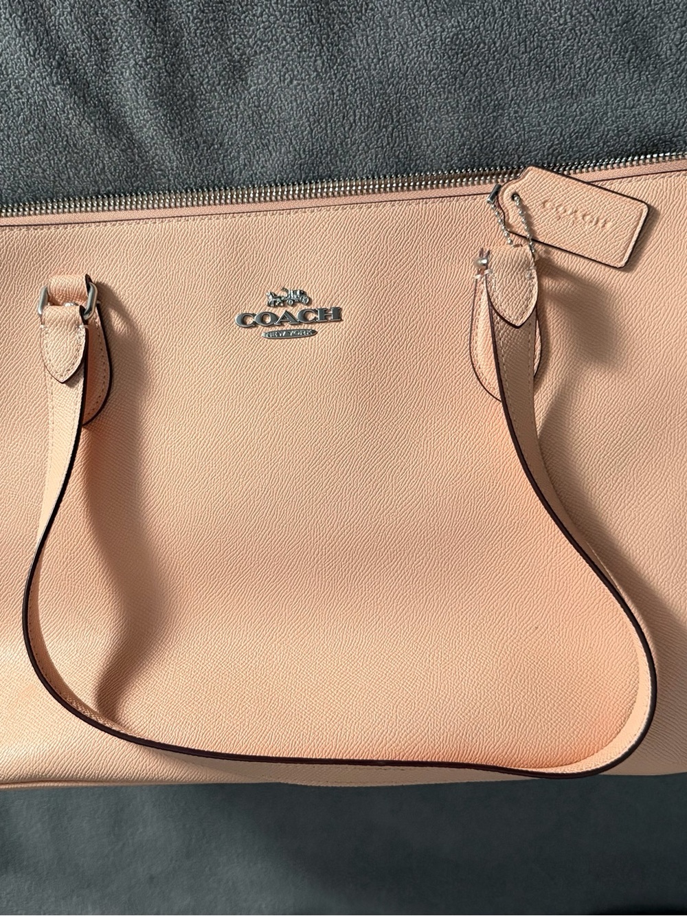 Coach Peach Pebbled Leather Tote with Silver Hardware